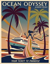 Ocean Odyssey Vintage Tropical Cruise Artwork by Jan Keteleer