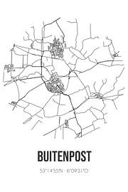 Buitenpost (Fryslan) | Landkaart | Zwart-wit van Stad & Wand