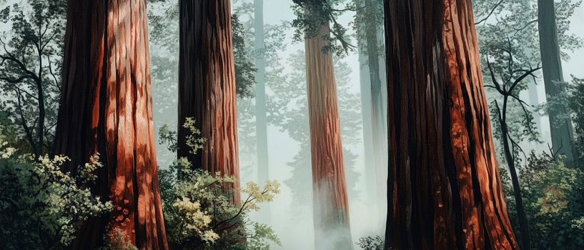 Tall redwoods in the fog by Poster Art Shop