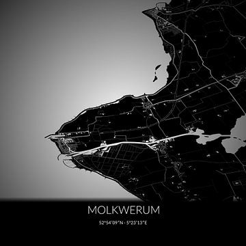 Zwart-witte landkaart van Molkwerum, Fryslan. van Rezona