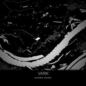 Zwart-witte landkaart van Varik, Gelderland. van Rezona