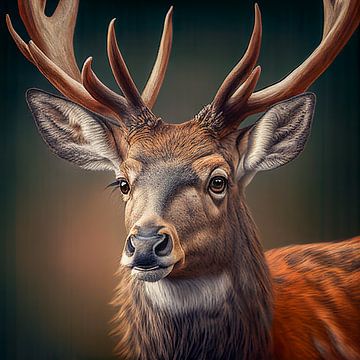 Portrait d'un cerf rouge Illustration sur Animaflora PicsStock