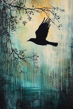 Silhouet vogel boven landschap van Imperial Art House