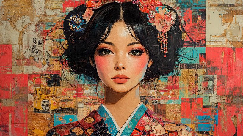 Japanse vrouw in rode kimono van Lufy