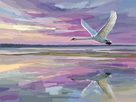 Der Schwan im rosa Sonnenuntergang von Karina Brouwer