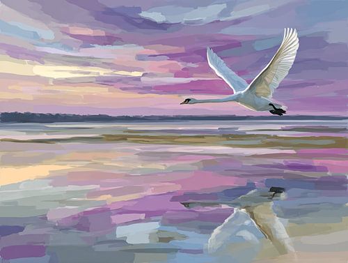 The Swan in the Pink Sunset