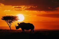 Neushoorn in savanne zonsondergang panorama van TheXclusive Art thumbnail