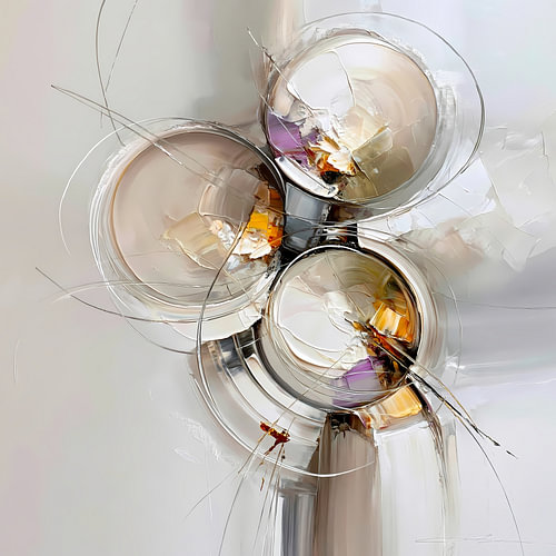 Abstract Cream Painting: Three Circles Finding Peace Together
