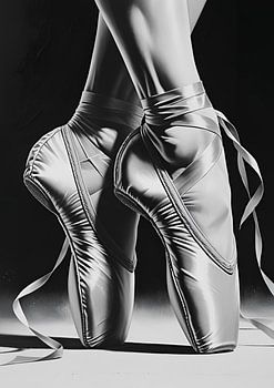Pointe shoes close up in black and white