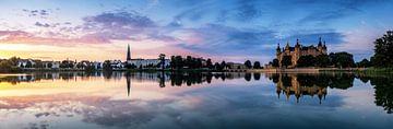Schwerin - Panorama bij zonsondergang