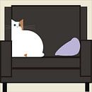 Zwarte stoel met witte kat en kussen. van Ron Roem thumbnail