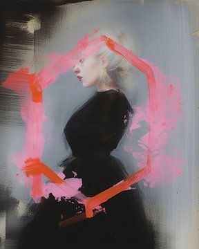 Portrait abstrait "Une touche de néon" sur Carla Van Iersel