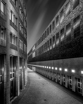 Schitterende kunstarchitectuur in de Ehrenhof in Düsseldorf. Voorlopende lijnen creëren een zuigeffect dat het oog de diepte van de architecturale ruimte in trekt. Een compositie die perspectief en grootsheid combineert. van Lichterkiste