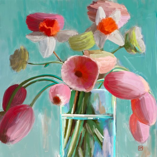Tulpen in Amsterdam, ein Gemälde mit Blumen, Tulpen aus den Niederlanden. von Hella Maas