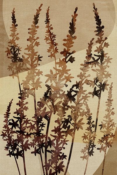 Garden flowers in earthy tones on linen by Dina Dankers