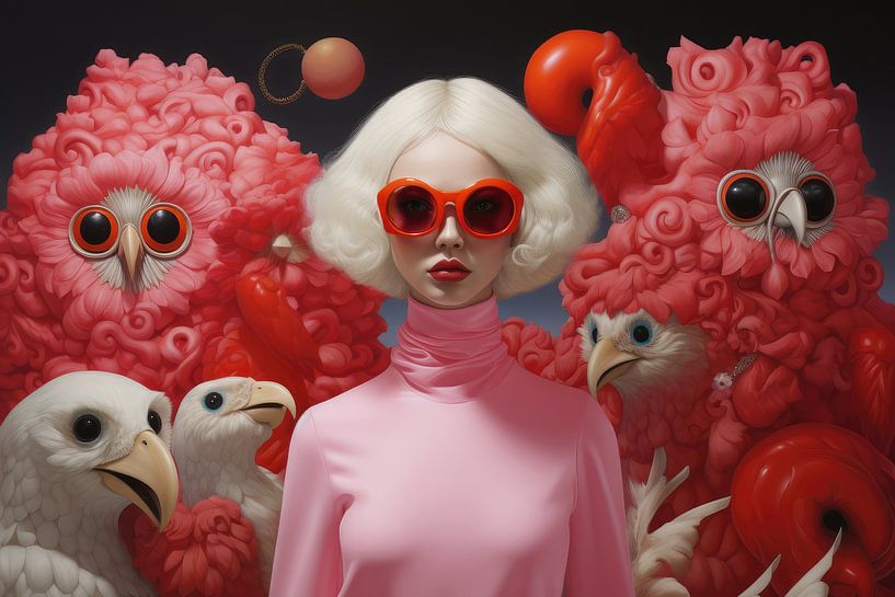 Bizarre image featuring a beautiful woman and strange birds by Art Bizarre