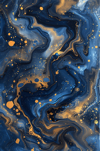 Midnight Currents: Abstraktes Fluid Art in Navyblau & Gold