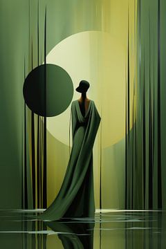 L'enchanteresse abstraction vert olive sur Digitale Schilderijen