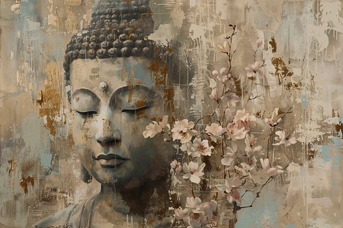 Boeddha & Pink Cherryblossom van Bianca ter Riet