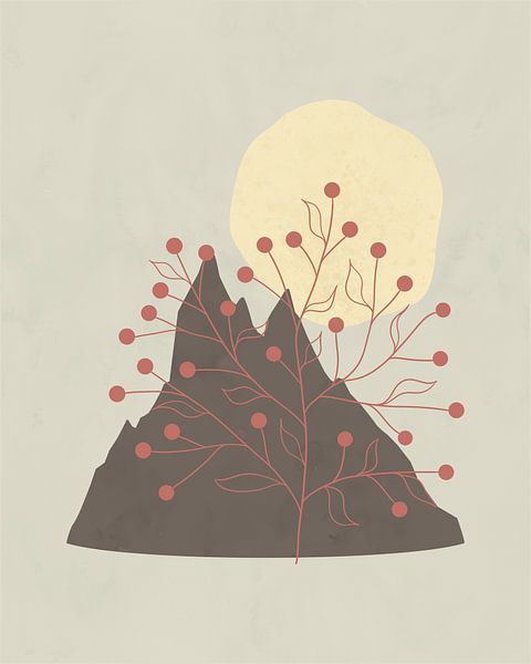 Abstract landscape illustration with a red tree