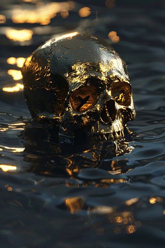 Vergulde schedel met gouden details in water