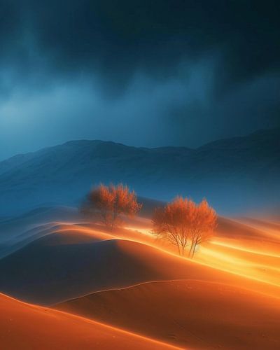 The desert tree in the glow of the moon