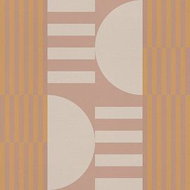 Geometrische Kunst im Retro-Stil. Kreise und Streifen in Rosa und Gelb Nr. 3 von Dina Dankers