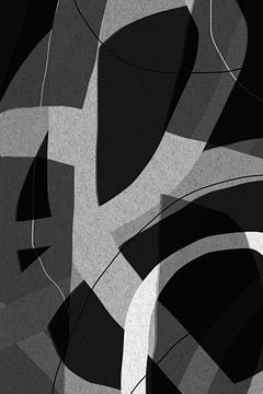 Modern abstract minimalistisch retro kunstwerk in zwart en wit II van Dina Dankers