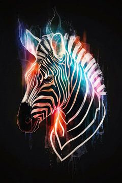 Abstraktes Zebra in bunten Lichtkegeln von De Muurdecoratie