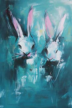 Rabbits | Abstract rabbits with colour by ARTEO Paintings