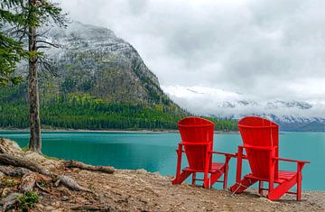 Uitzicht op Minnewanka Lake,  Banff Nationaal Park, Alberta, Canada van Mieneke Andeweg-van Rijn