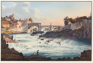 Uitzicht op de Lauffenburg-waterval vanaf de kant van het kanton Aargau, Johann Ludwig Bleuler