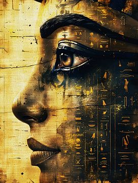Gouden Egyptische Farao Muurkunst - Oude Geschiedenis Canvas Print van Ramy Salah Hefny