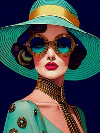 Retro look elegant woman with hat and sunglasses, Series: Colourful Retro -5 by Studio Pieternel