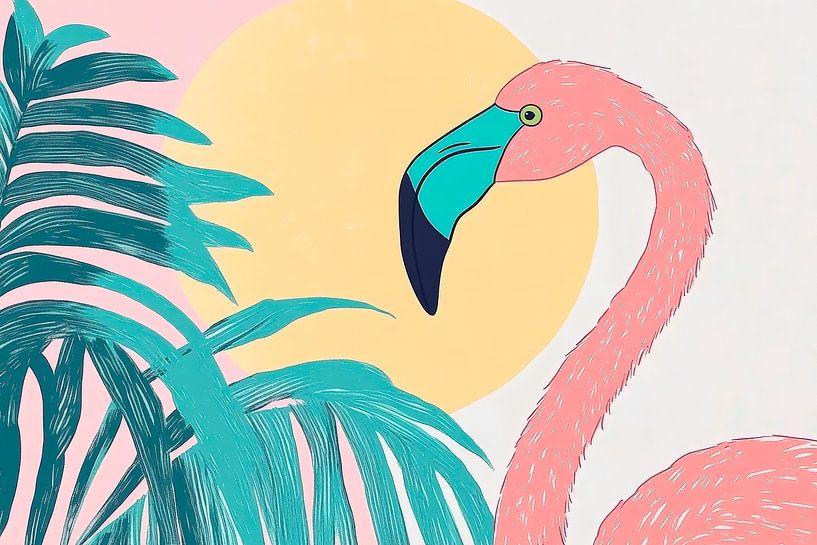 Flamingo in a tropical play of colours by Poster Art Shop