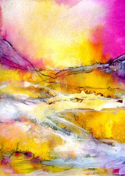 Fernweh - lichtdurchflutete Landschaft mit Pink von Claudia Gründler