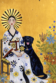 Geisha met zwarte labrador