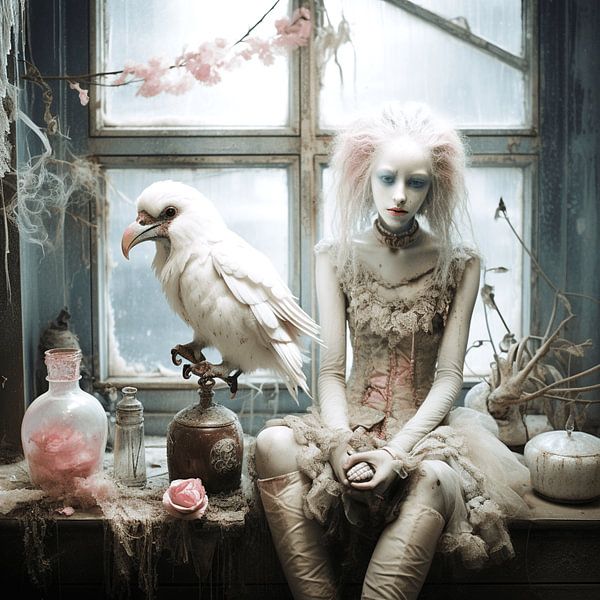 Surreal doll androgynous creature bird shabby chic dreaming by gm_designs