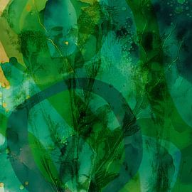Modern abstract botanical art in emerald green watercolor. by Dina Dankers