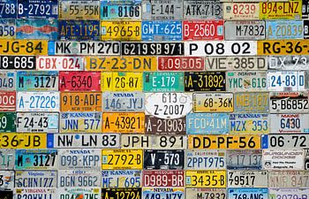 A wall of License Plates
