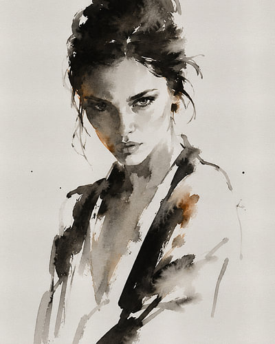 Ink Muse XVIII | Abstract portrait of a woman in Indian ink and watercolour