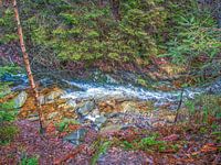 Bovenaanzicht van de stromend rivier Bayehon