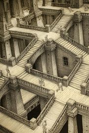 graphic depiction of houses and stairs by Egon Zitter