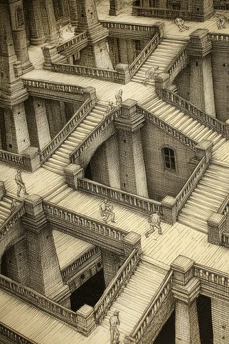 grafische afbeelding van huizen en trappen