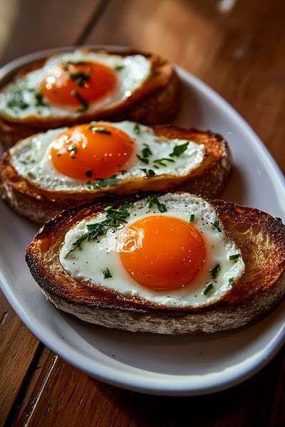 Fried eggs on crispy bread - a moment of pleasure by Poster Art Shop