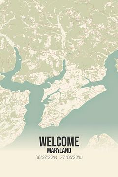 Vintage landkaart van Welcome (Maryland), USA. van MijnStadsPoster