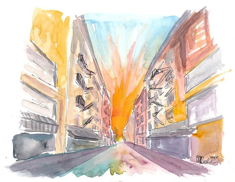 Manhattan Straßenszene mit Backsteingebäuden von Markus Bleichner
