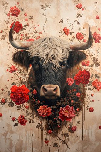 Silent Power - Scottish Highlander in Bloom - red - love