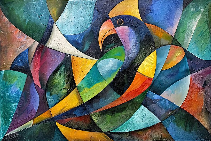 Abstraktes Kunstwerk eines bunten Papageis von Art & Soul Creations