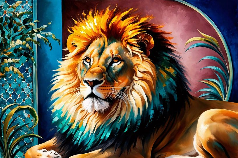 Powerful colourful lion painting by Art & Soul Creations